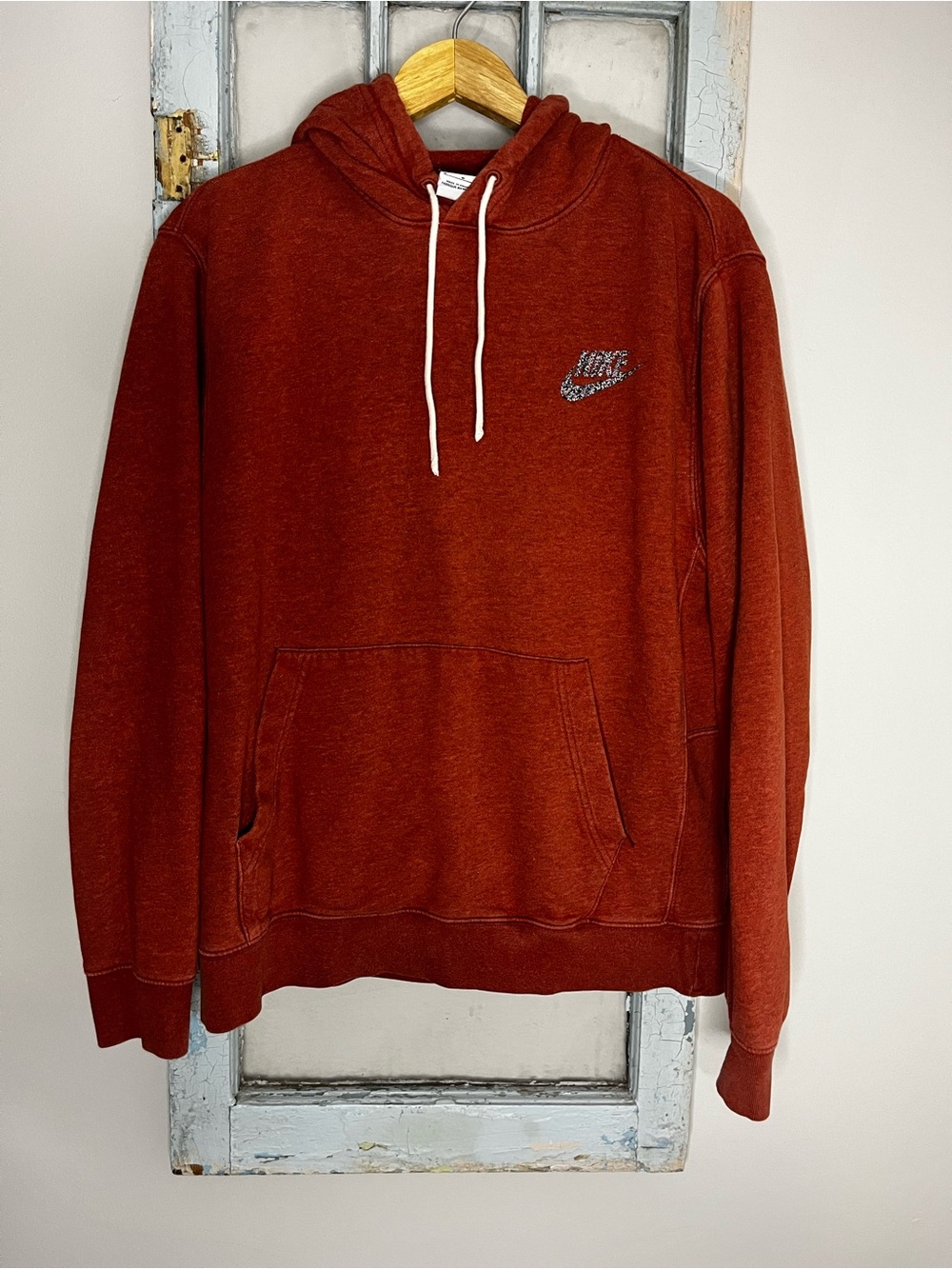 Nike Sportswear Revival Speckled Logo Pullover Hoodie - Rust Brick Red